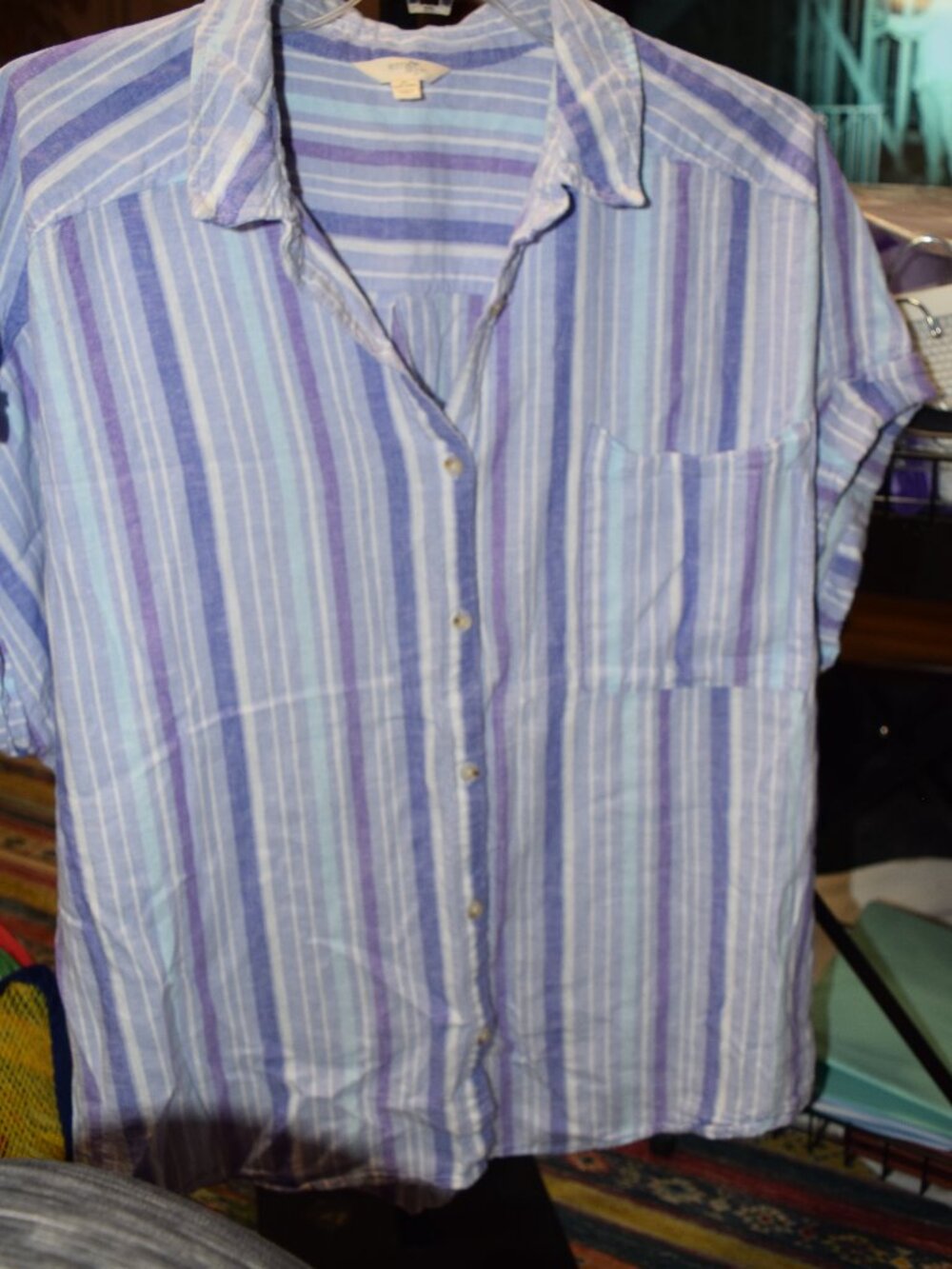 Terra & Sky Button Down Blouse, Stripes, Size 3X